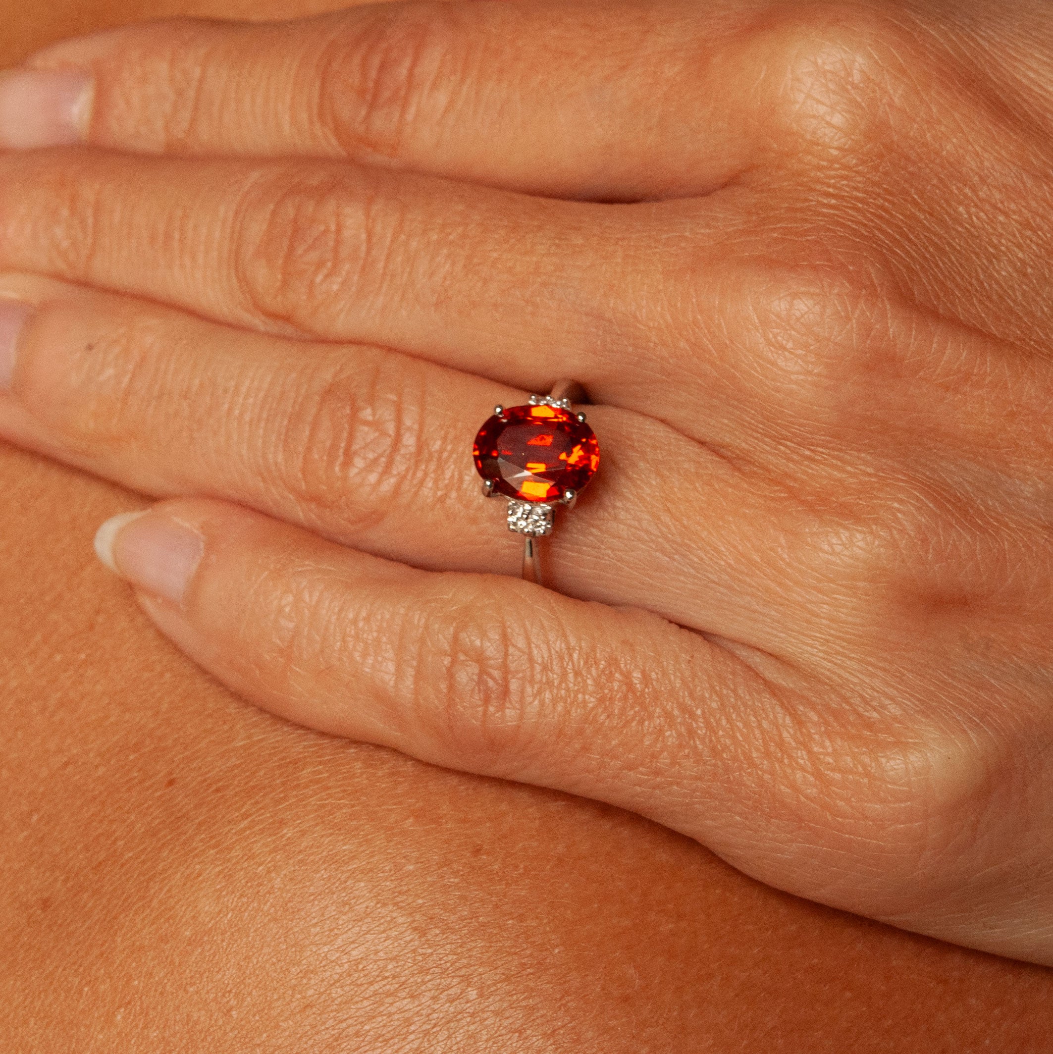 “Tamara” Gold Ring, Garnet, diamonds